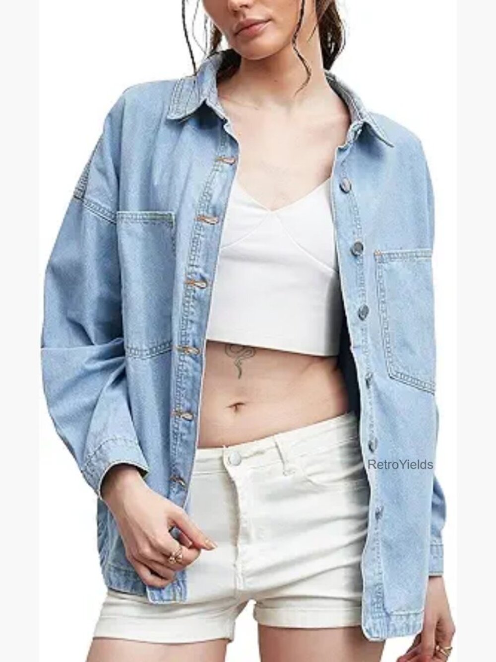 Oversized Long Sleeve Button Down Denim Shirt Jacket Shacket Trendy